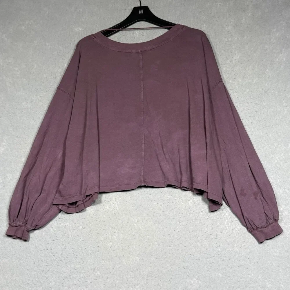 Free People Shirt Women’s Medium Purple V-neck Oversized Long Sleeve Crop Shirt